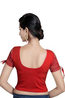 Red Lycra Solid stitched blouse 4