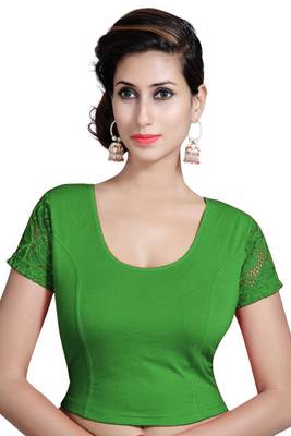 Green Lycra Solid stitched blouse 1
