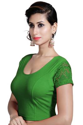 Green Lycra Solid stitched blouse 2