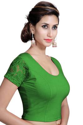 Green Lycra Solid stitched blouse 3