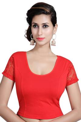 Red Lycra Solid stitched blouse 1