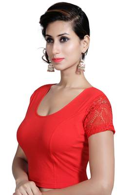 Red Lycra Solid stitched blouse 2