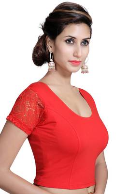 Red Lycra Solid stitched blouse 3