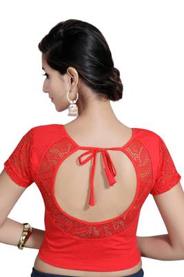 Red Lycra Solid stitched blouse 4