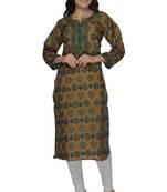 Green embroidered chanderi kurtas-and-kurtis