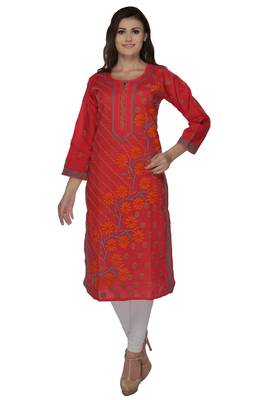 Red embroidered cotton kurtas-and-kurtis 1