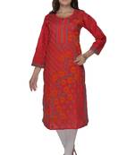 Red embroidered cotton kurtas-and-kurtis