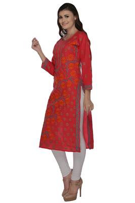 Red embroidered cotton kurtas-and-kurtis 2