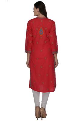 Red embroidered cotton kurtas-and-kurtis 3