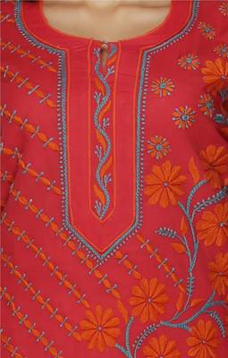 Red embroidered cotton kurtas-and-kurtis 4