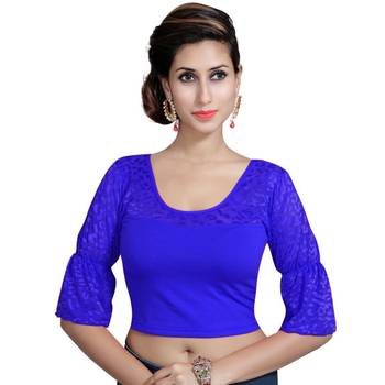 Royal Blue Lycra Solid stitched blouse 1