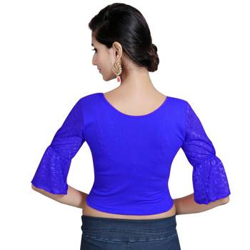 Royal Blue Lycra Solid stitched blouse 2