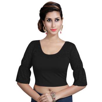 Black Lycra Solid stitched blouse 1