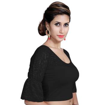 Black Lycra Solid stitched blouse 2