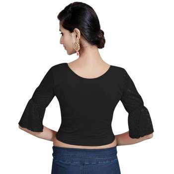Black Lycra Solid stitched blouse 3