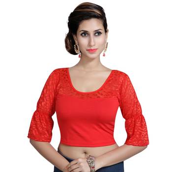 Red Lycra Solid stitched blouse 1
