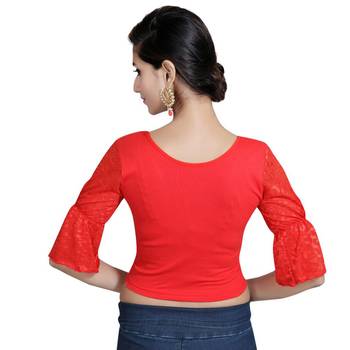 Red Lycra Solid stitched blouse 2