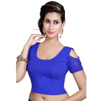 Royal Blue Lycra Solid stitched blouse 1