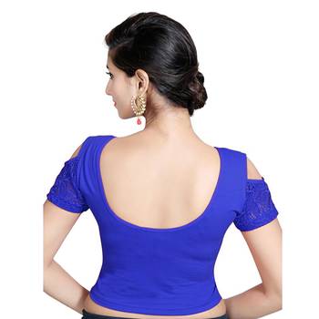 Royal Blue Lycra Solid stitched blouse 3