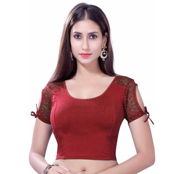 Red Lycra Solid stitched blouse 1