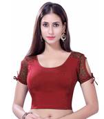 Red Lycra Solid stitched blouse