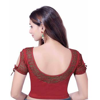 Red Lycra Solid stitched blouse 3