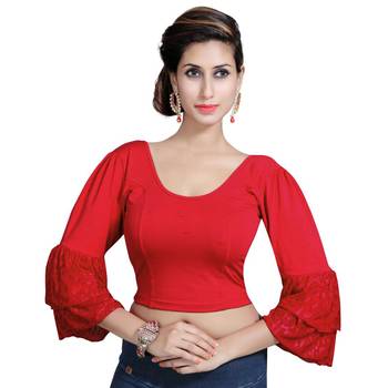 Red Lycra Solid stitched blouse 1