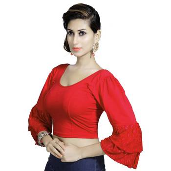 Red Lycra Solid stitched blouse 2