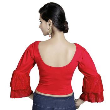 Red Lycra Solid stitched blouse 3