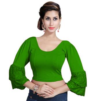 Bottle Green Lycra Solid stitched blouse 1