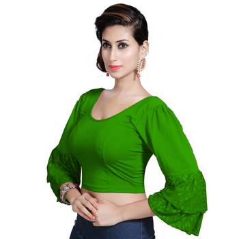 Bottle Green Lycra Solid stitched blouse 2