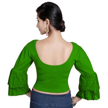 Bottle Green Lycra Solid stitched blouse 3