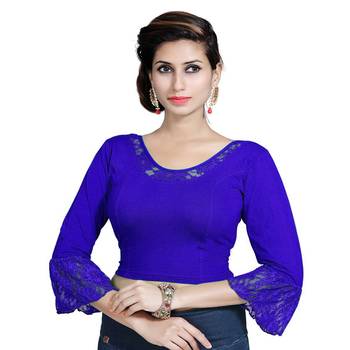 Royal Blue Lycra Solid stitched blouse 1