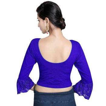 Royal Blue Lycra Solid stitched blouse 3