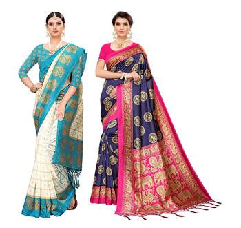 Multicolour printed Mysore art silk saree pack of-2 saree with blouse 1
