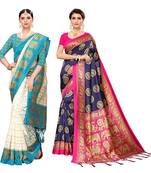 Multicolour printed Mysore art silk saree pack of-2 saree with blouse