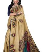 Golden printed art silk saree with blouse
