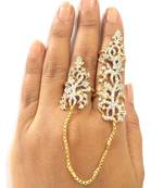 Ad Double Finger Ring Full Finger Gold Plated Cubic Zirconia