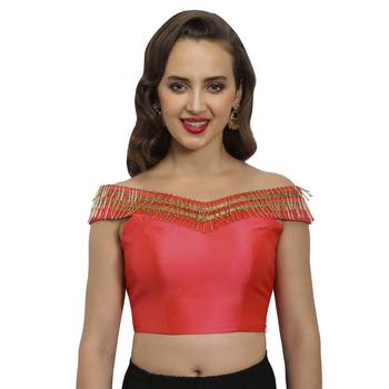 Coral polysilk fashion neck readymade  blouse 1