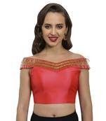 Coral polysilk fashion neck readymade  blouse