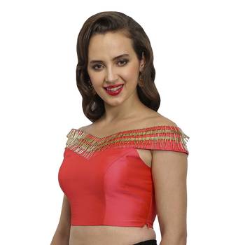 Coral polysilk fashion neck readymade  blouse 2