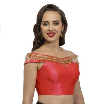 Coral polysilk fashion neck readymade  blouse 3