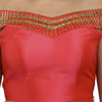 Coral polysilk fashion neck readymade  blouse 5