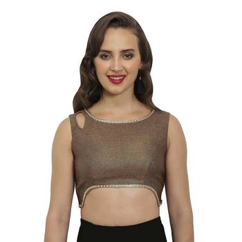 Bronze-blue polyjute round neck readymade  blouse 1