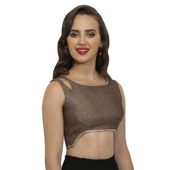 Bronze-blue polyjute round neck readymade  blouse 3