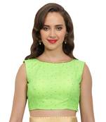 Neon green embelished net round neck readymade  blouse