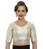 Silver-gold polyester v-neck readymade  blouse