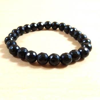 Black Tourmaline Diamond Cut Bead Bracelet Size 8MM unisex Bracelet Chakra Balancing Chakra Gem 3