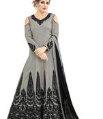 Grey embroidered taffeta salwar with dupatta