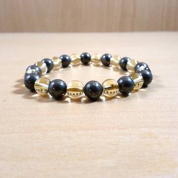 Citrine + Golden Pyrite Bead Bracelet Size 8MM Unisex Bracelet Chakra Balancing 1